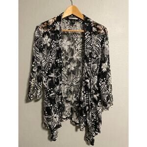 Vintage Womens Kimono Petite Large Black Floral Lace Mesh Sheer Whimsigoth Y2K